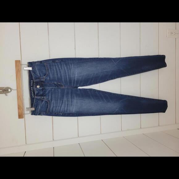 American Eagle Outfitters size 4 long blue distressed super hi-rise jegging - Picture 1 of 5